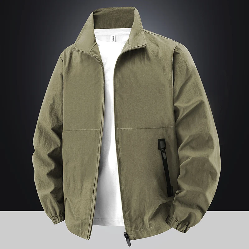 Herren Leichte Baumwoll-Mix-Übergangsjacke mit Stehkragen und verdecktem Reißverschluss Nord Taschen