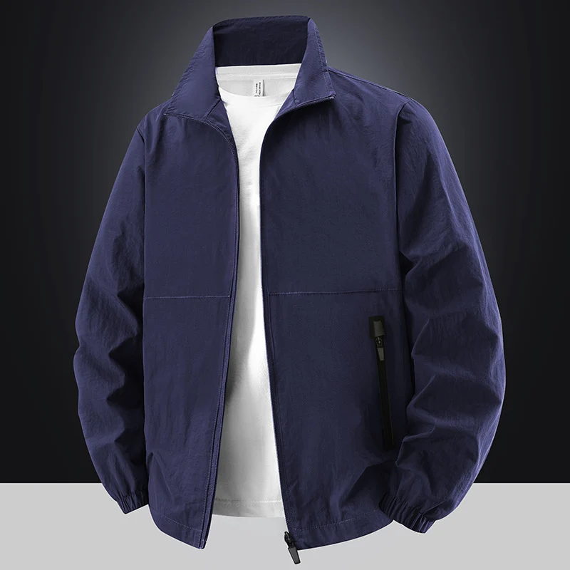 Herren Leichte Baumwoll-Mix-Übergangsjacke mit Stehkragen und verdecktem Reißverschluss Nord Taschen