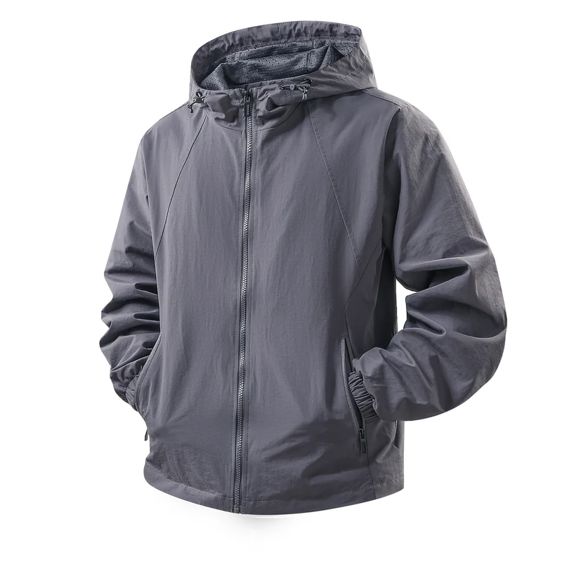 Herren Leichte atmungsaktive Kapuzen-Windjacke mit Mesh-Innenfutter und Reißverschlusstaschen Nord Taschen