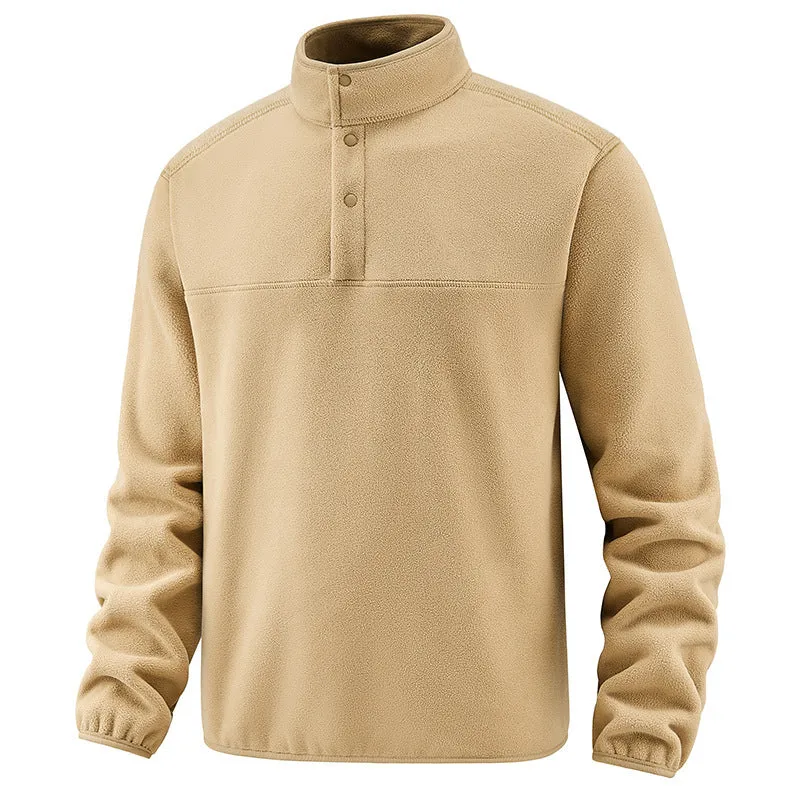 Herren Legerer Thermo-Fleece-Troyer mit Knopfleiste und elastischen Bündchen Nord Taschen