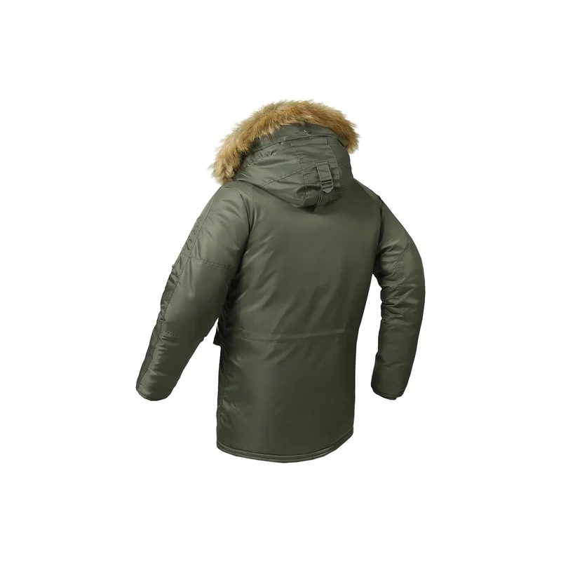 Herren langer Thermo-Parka mit Kapuze und abnehmbarem Kunstfellbesatz Nord Taschen