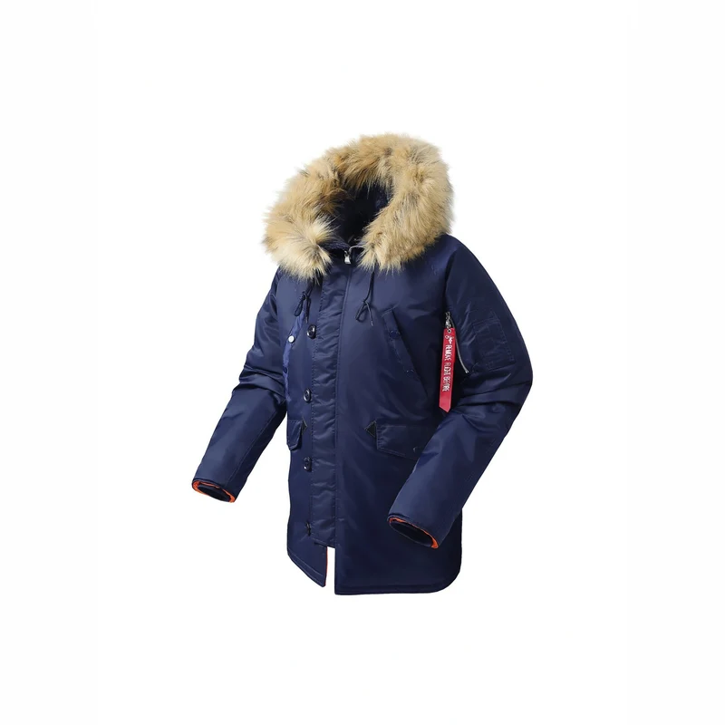 Herren langer Thermo-Parka mit Kapuze und abnehmbarem Kunstfellbesatz Nord Taschen