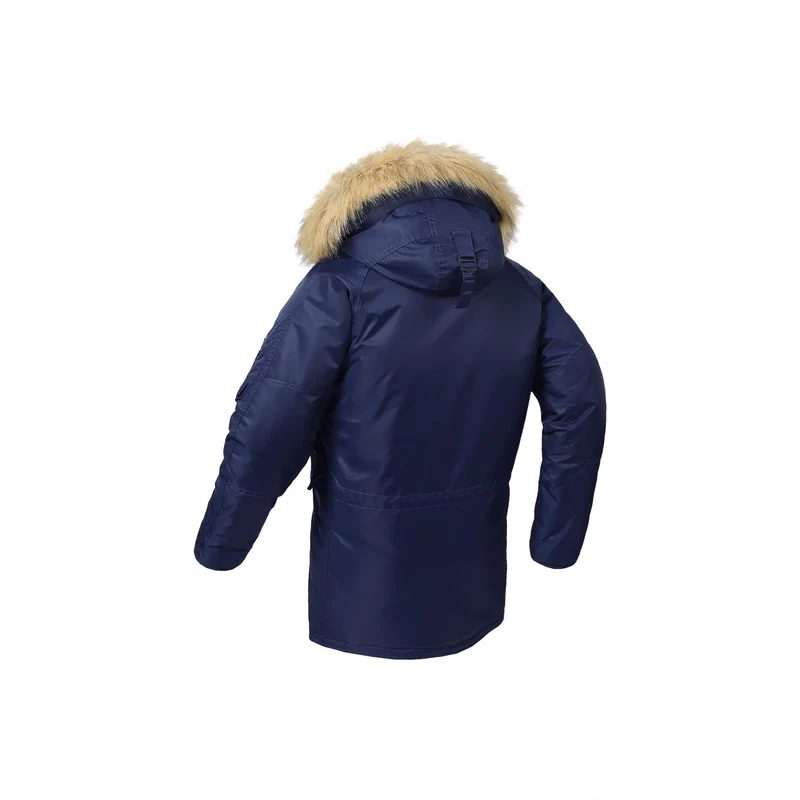 Herren langer Thermo-Parka mit Kapuze und abnehmbarem Kunstfellbesatz Nord Taschen