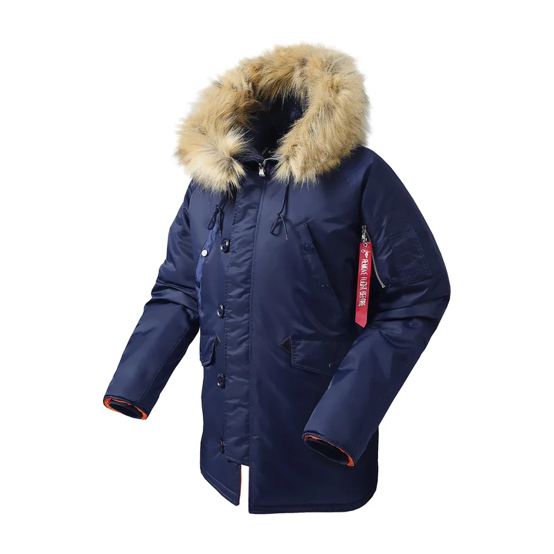 Herren langer Thermo-Parka mit Kapuze und abnehmbarem Kunstfellbesatz Nord Taschen