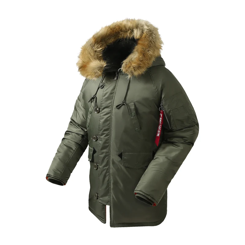 Herren langer Thermo-Parka mit Kapuze und abnehmbarem Kunstfellbesatz Nord Taschen