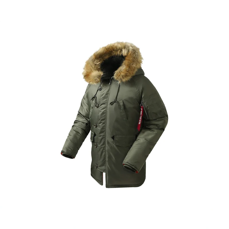 Herren langer isolierter Parka mit Kunstfellkapuze und Thermowattierung Nord Taschen
