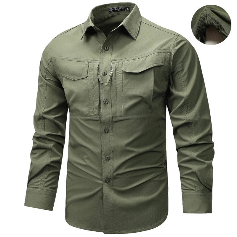 Herren Langarm Outdoor-Hemd mit Ripstop, Brustklappen und Reißverschlusstasche Nord Taschen
