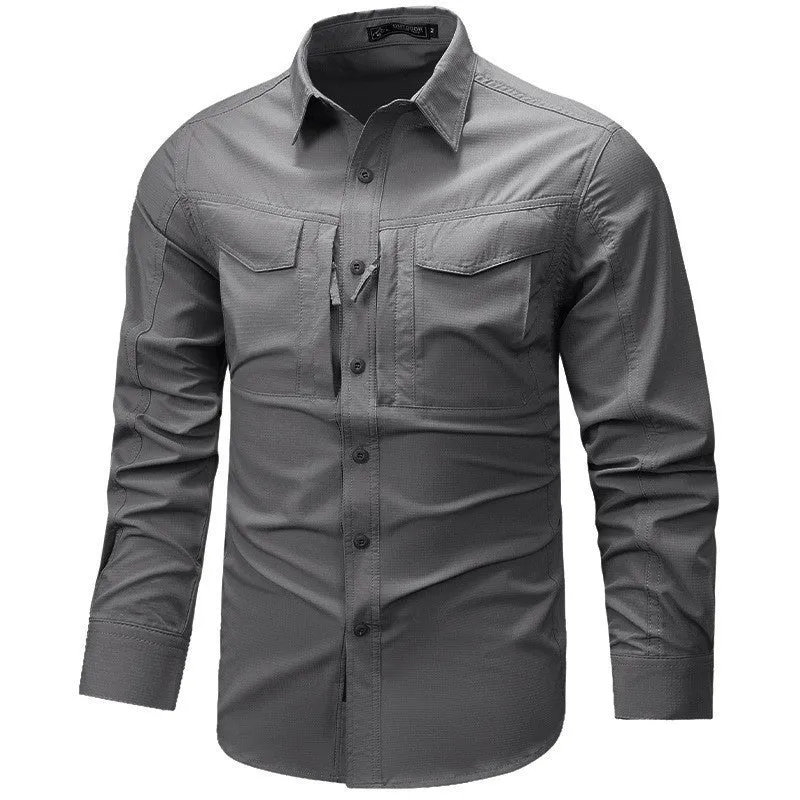 Herren Langarm Outdoor-Hemd mit Ripstop, Brustklappen und Reißverschlusstasche Nord Taschen