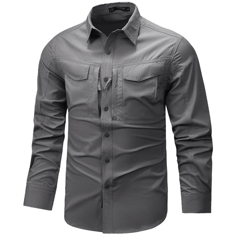 Herren Langarm Outdoor-Hemd mit Ripstop, Brustklappen und Reißverschlusstasche Nord Taschen