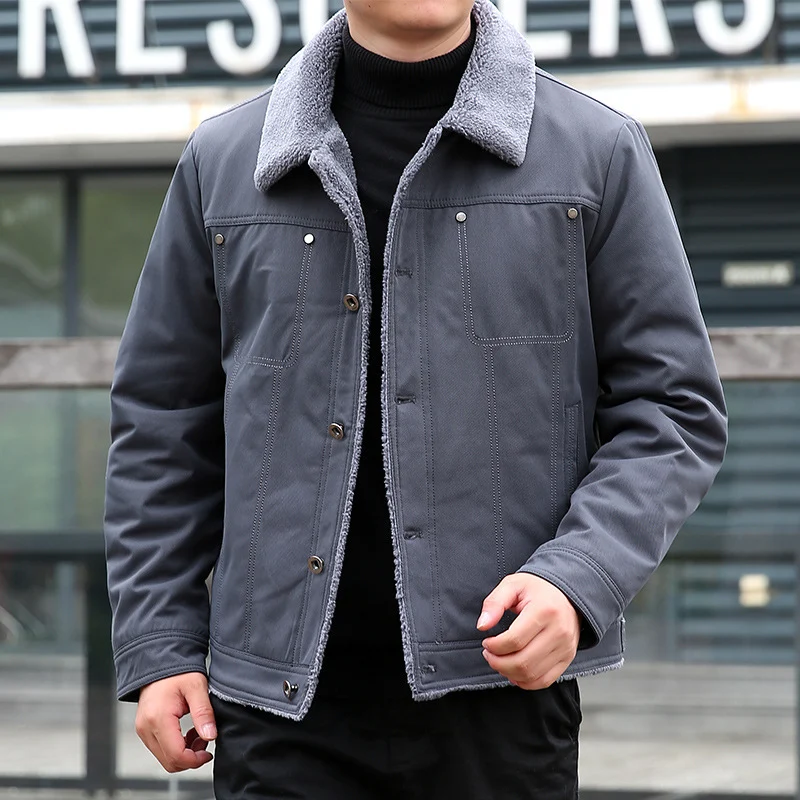 Herren Kurzjacke mit Teddyfutter und Umlegekragen, winddichte Übergangsjacke Nord Taschen