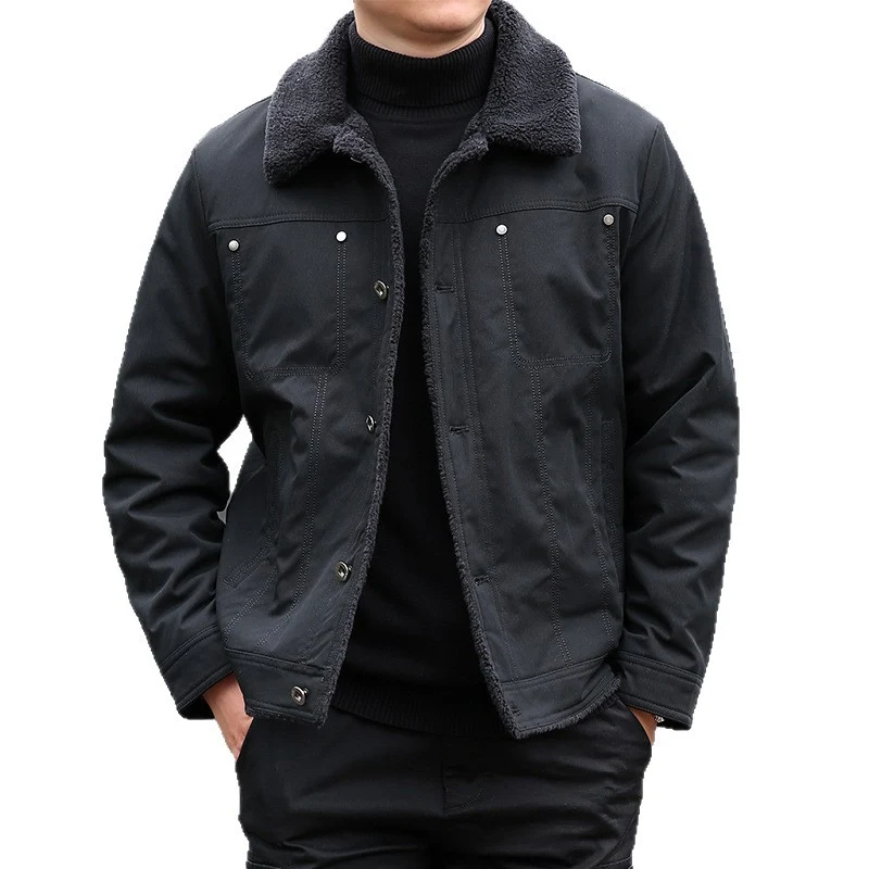 Herren Kurzjacke mit Teddyfutter und Umlegekragen, winddichte Übergangsjacke Nord Taschen