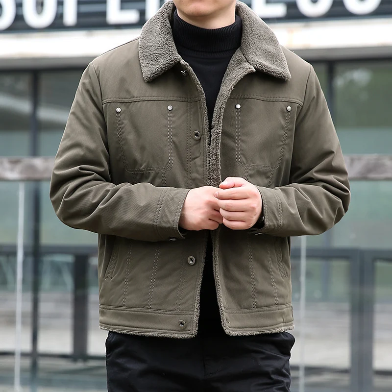 Herren Kurzjacke mit Teddyfutter und Umlegekragen, winddichte Übergangsjacke Nord Taschen