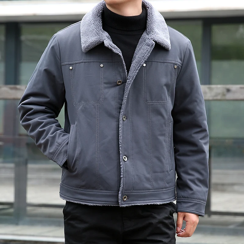 Herren Kurzjacke mit Teddyfutter und Umlegekragen, winddichte Übergangsjacke Nord Taschen