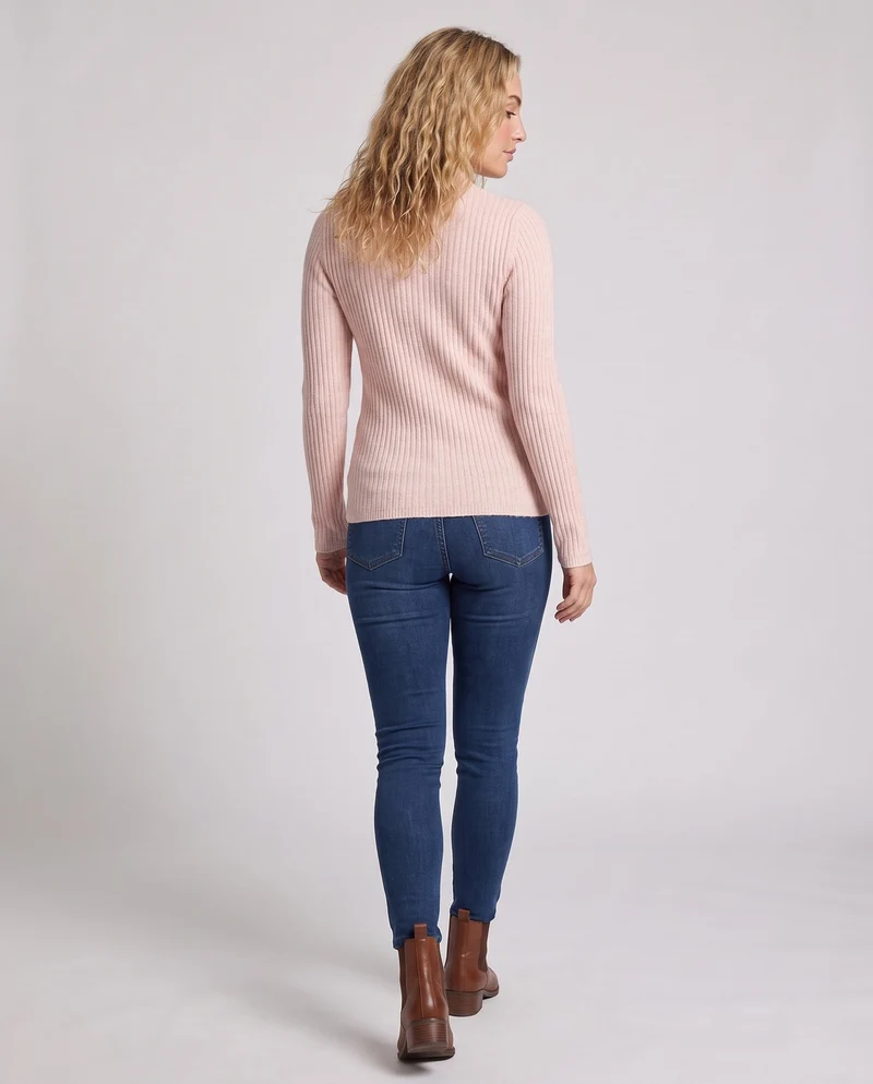 Damen Figurbetonter Rippenstrick-Pullover mit kurzem Stehkragen und elastischem Sitz Nord Taschen