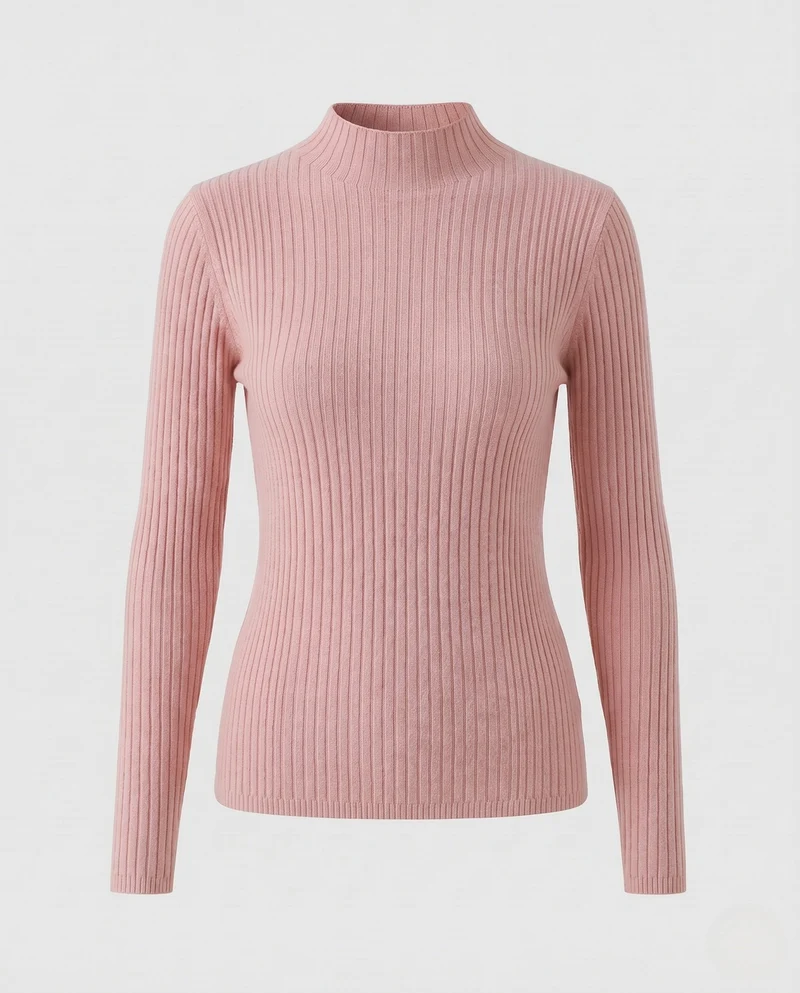 Damen Figurbetonter Rippenstrick-Pullover mit kurzem Stehkragen und elastischem Sitz Nord Taschen