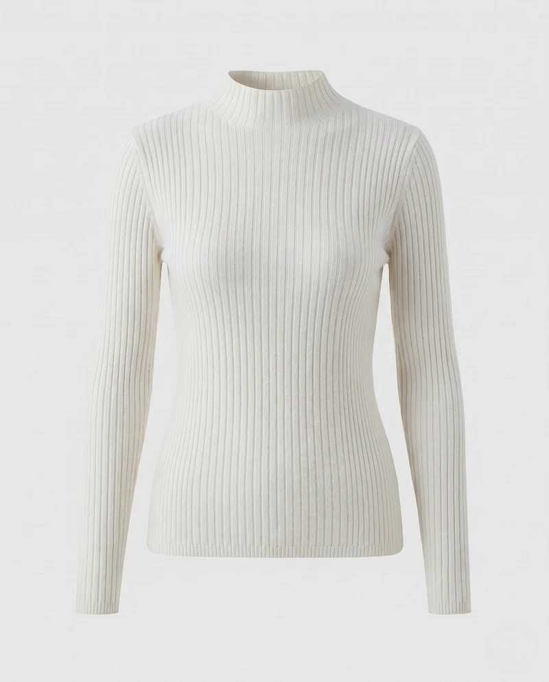 Damen Figurbetonter Rippenstrick-Pullover mit kurzem Stehkragen und elastischem Sitz Nord Taschen