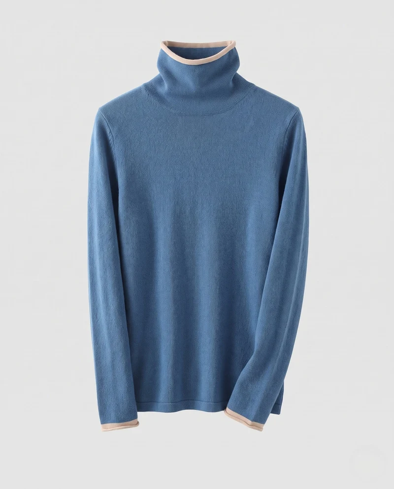 Damen Figurnaher Feinstrick-Rollkragenpullover mit kontrastbesetzten Bündchen und kaschmirähnlicher Haptik Nord Taschen