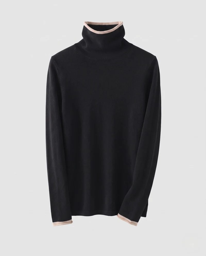 Damen Figurnaher Feinstrick-Rollkragenpullover mit kontrastbesetzten Bündchen und kaschmirähnlicher Haptik Nord Taschen