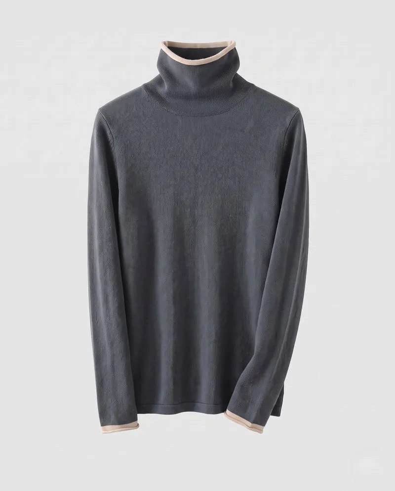 Damen Figurnaher Feinstrick-Rollkragenpullover mit kontrastbesetzten Bündchen und kaschmirähnlicher Haptik Nord Taschen