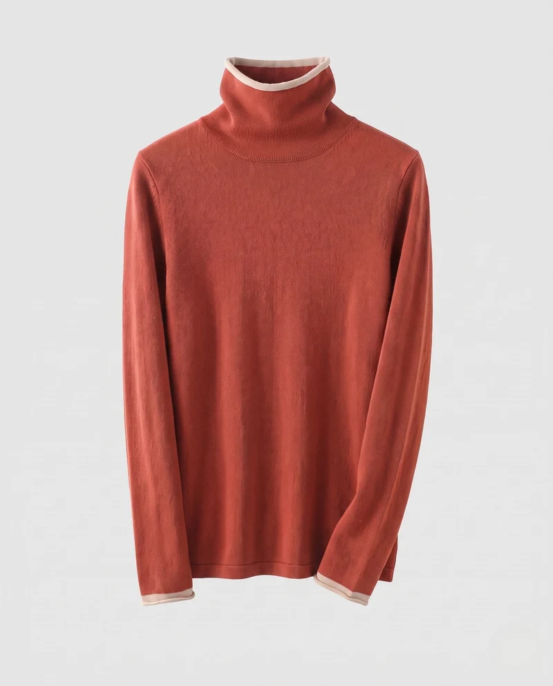 Damen Figurnaher Feinstrick-Rollkragenpullover mit kontrastbesetzten Bündchen und kaschmirähnlicher Haptik Nord Taschen