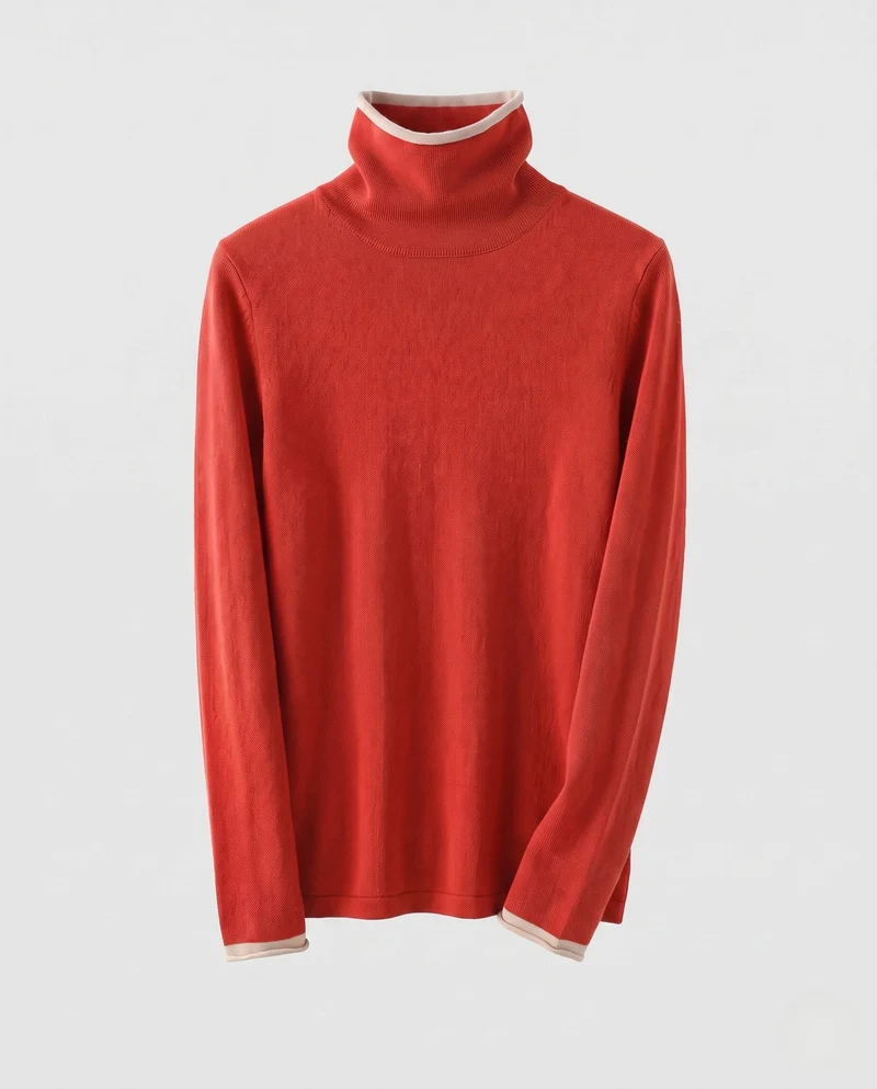 Damen Figurnaher Feinstrick-Rollkragenpullover mit kontrastbesetzten Bündchen und kaschmirähnlicher Haptik Nord Taschen