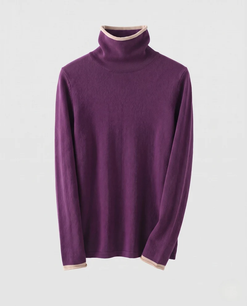 Damen Figurnaher Feinstrick-Rollkragenpullover mit kontrastbesetzten Bündchen und kaschmirähnlicher Haptik Nord Taschen
