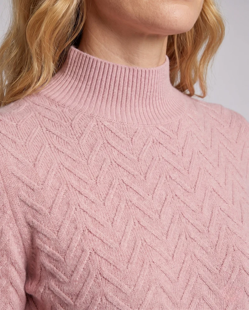 Damen Figurschonender Mockneck-Feinstrickpullover mit Chevron‑Ajour und geripptem Kragen Nord Taschen