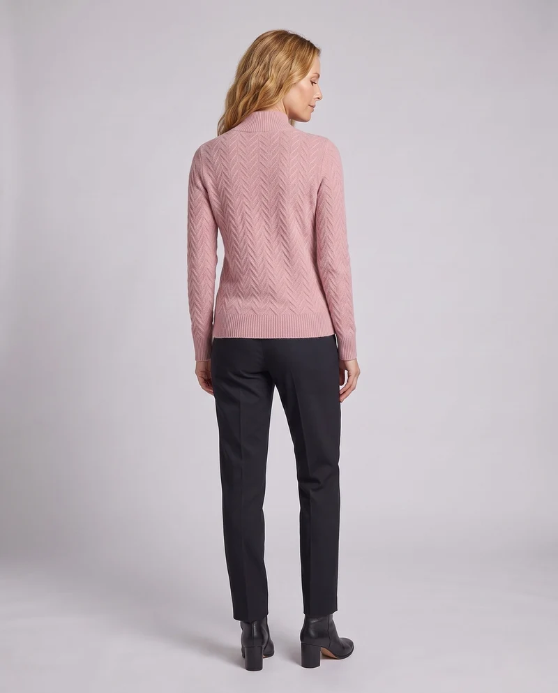 Damen Figurschonender Mockneck-Feinstrickpullover mit Chevron‑Ajour und geripptem Kragen Nord Taschen
