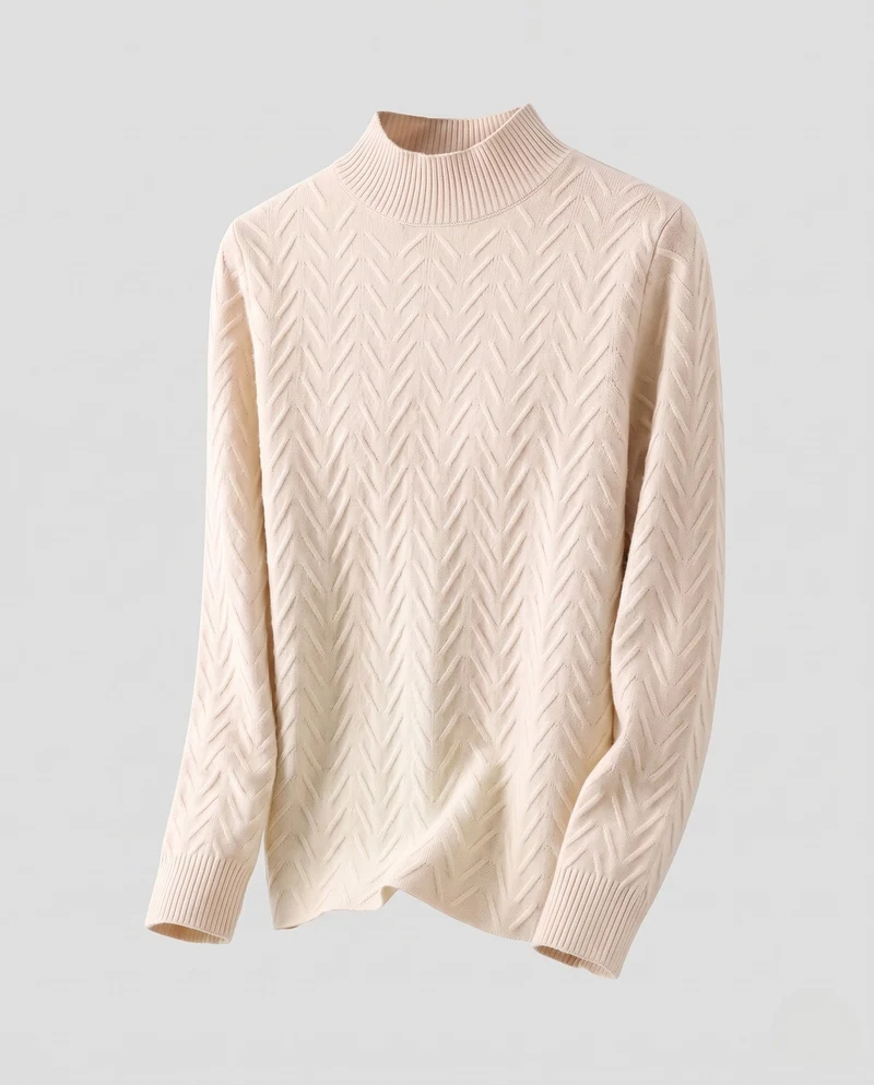 Damen Figurschonender Mockneck-Feinstrickpullover mit Chevron‑Ajour und geripptem Kragen Nord Taschen