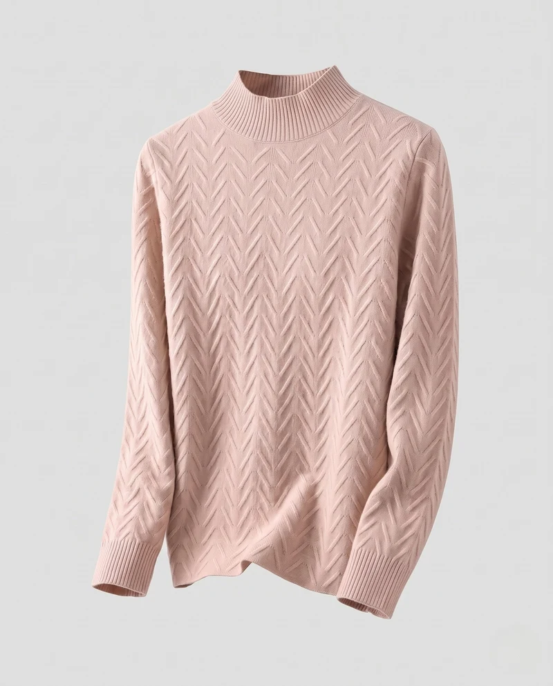 Damen Figurschonender Mockneck-Feinstrickpullover mit Chevron‑Ajour und geripptem Kragen Nord Taschen