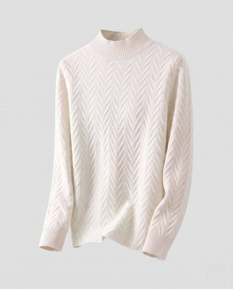 Damen Figurschonender Mockneck-Feinstrickpullover mit Chevron‑Ajour und geripptem Kragen Nord Taschen