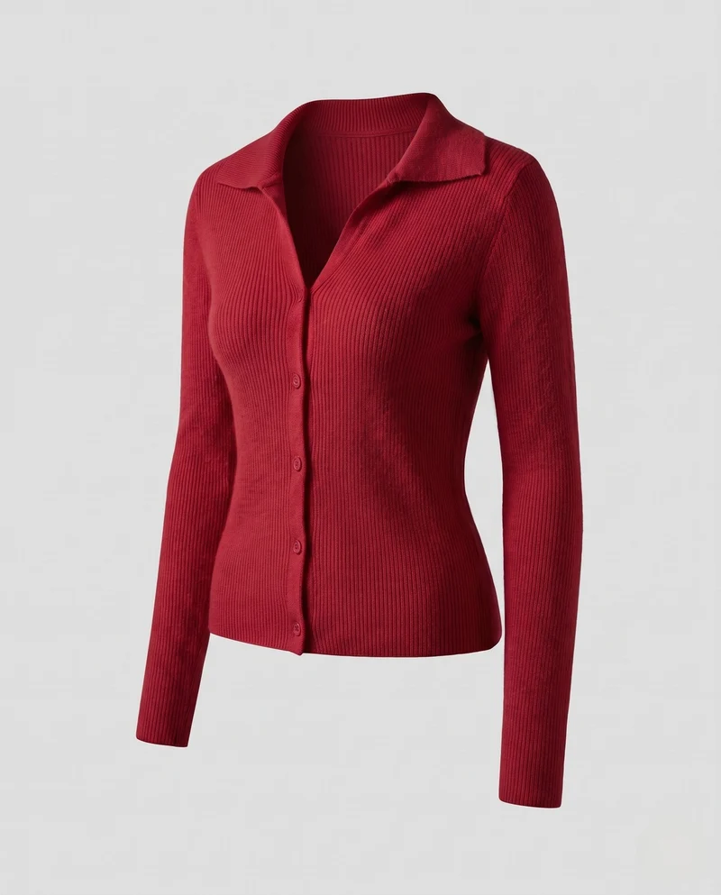 Damen Figurnahes Feinstrick-Cardigan mit kleinem Reverskragen und feiner Rippenstruktur Nord Taschen
