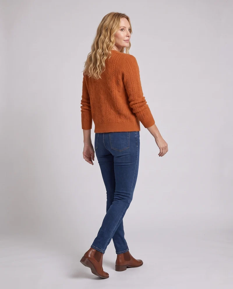 Damen Flauschiger Ajour-Zopfcardigan mit V‑Ausschnitt und Knopfleiste Nord Taschen