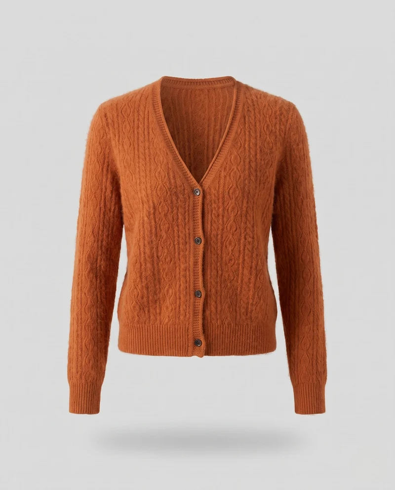 Damen Flauschiger Ajour-Zopfcardigan mit V‑Ausschnitt und Knopfleiste Nord Taschen