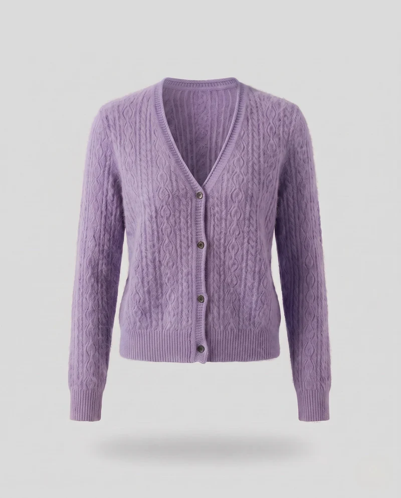 Damen Flauschiger Ajour-Zopfcardigan mit V‑Ausschnitt und Knopfleiste Nord Taschen