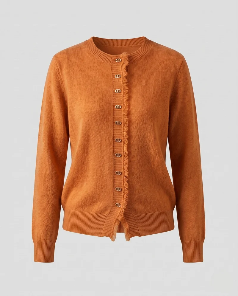Damen Flauschiger Feinstrick-Cardigan mit dekorativer Knopfleiste und Fransenblende Nord Taschen