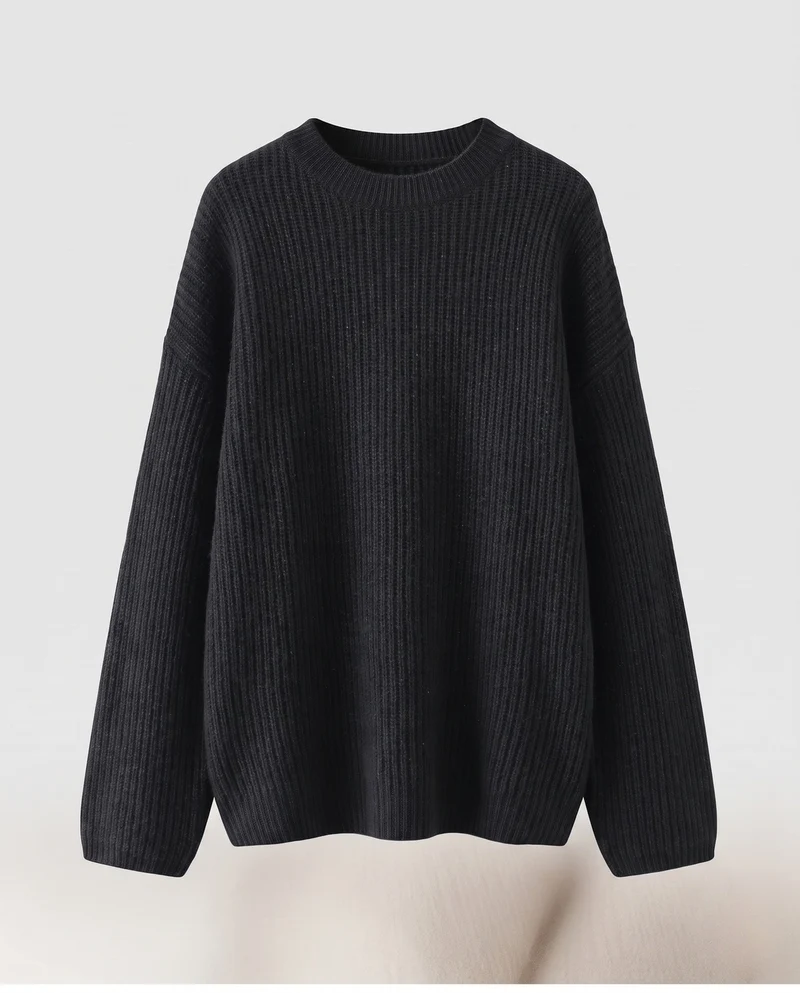 Damen Flauschiger Bouclé-Oversize-Pullover mit feinem Glanz und überschnittenen Ärmeln Nord Taschen