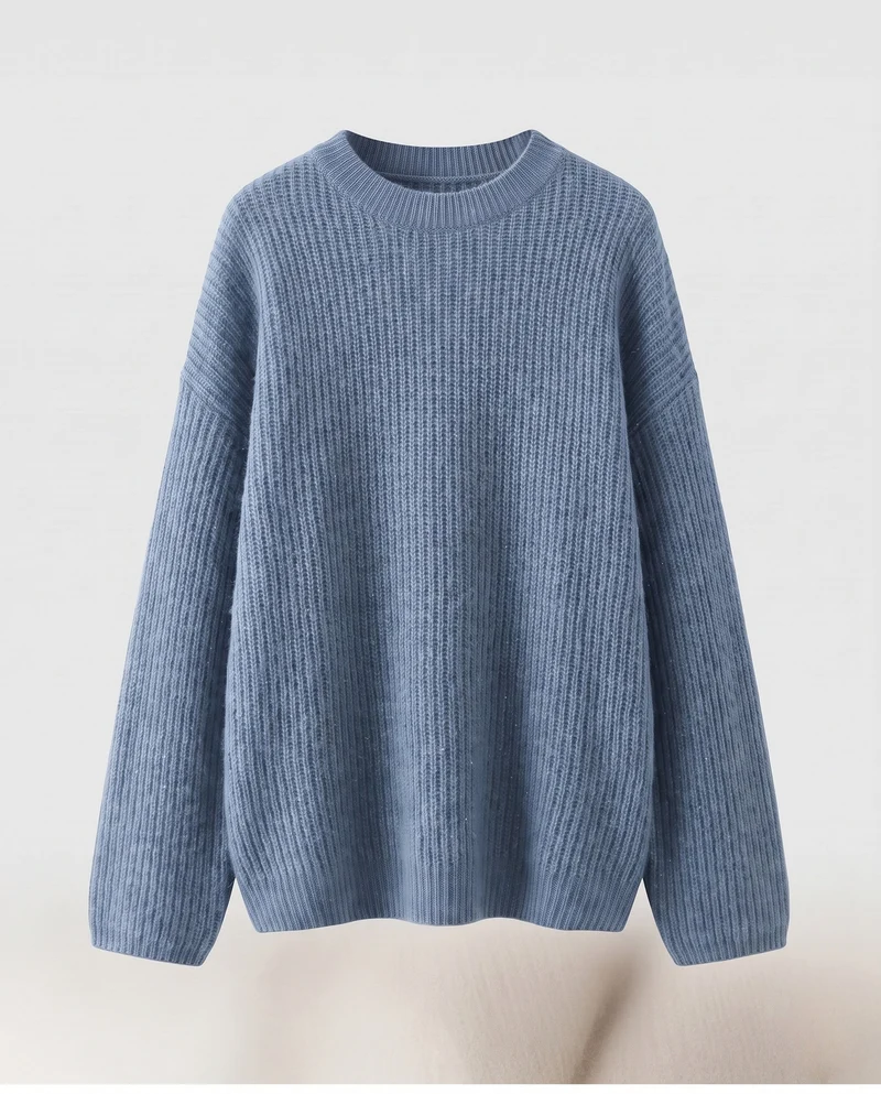 Damen Flauschiger Bouclé-Oversize-Pullover mit feinem Glanz und überschnittenen Ärmeln Nord Taschen