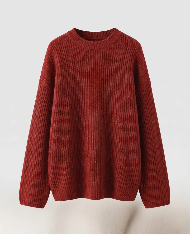 Damen Flauschiger Bouclé-Oversize-Pullover mit feinem Glanz und überschnittenen Ärmeln Nord Taschen