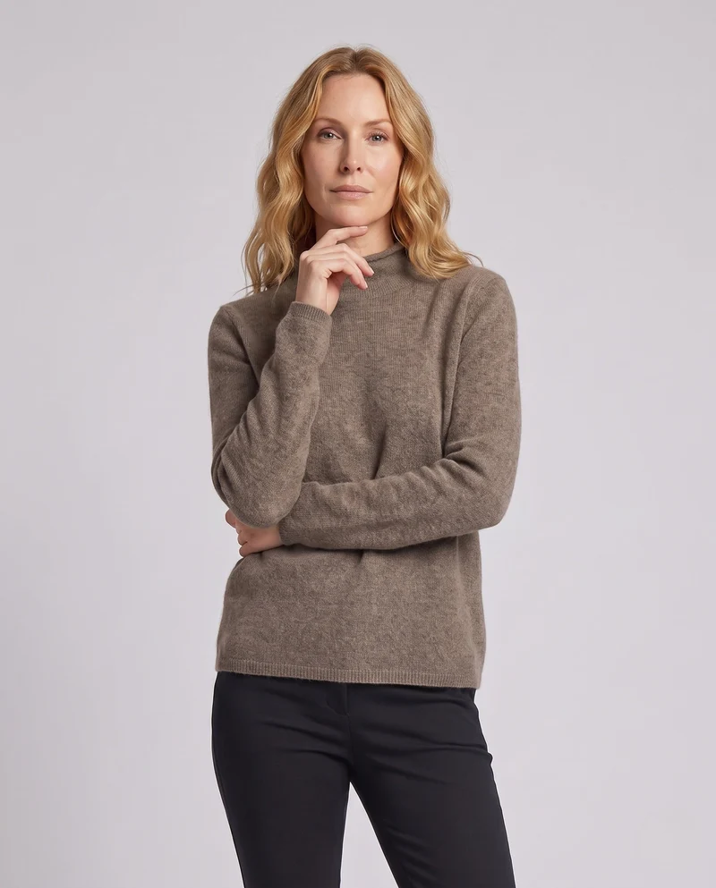 Damen Flauschiger Feinstrick-Mockneckpullover mit angerauter Mohair‑Optik und cleanem Schnitt Nord Taschen