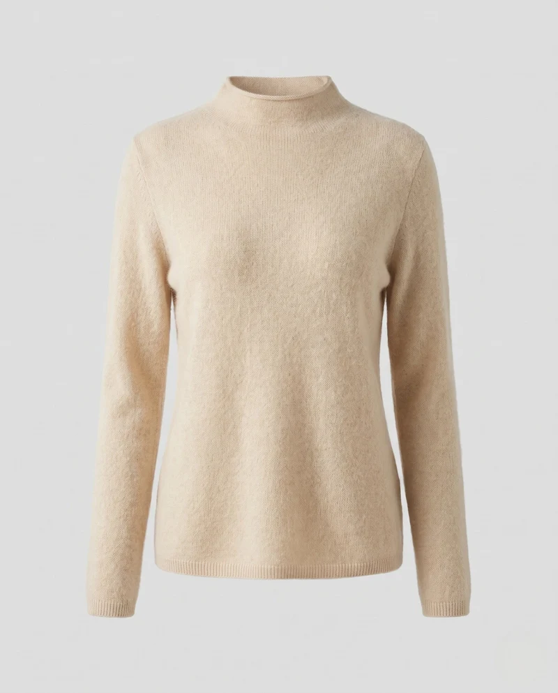 Damen Flauschiger Feinstrick-Mockneckpullover mit angerauter Mohair‑Optik und cleanem Schnitt Nord Taschen