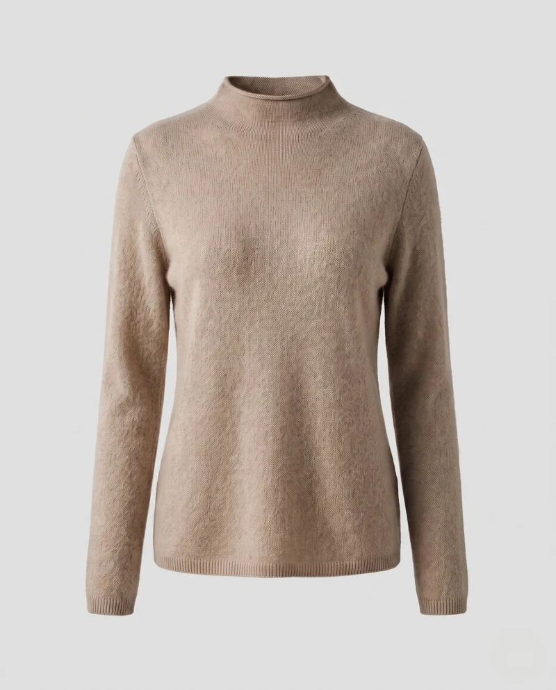 Damen Flauschiger Feinstrick-Mockneckpullover mit angerauter Mohair‑Optik und cleanem Schnitt Nord Taschen