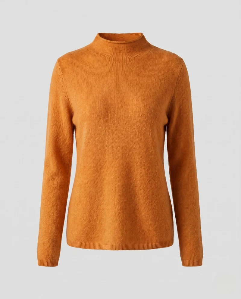 Damen Flauschiger Feinstrick-Mockneckpullover mit angerauter Mohair‑Optik und cleanem Schnitt Nord Taschen