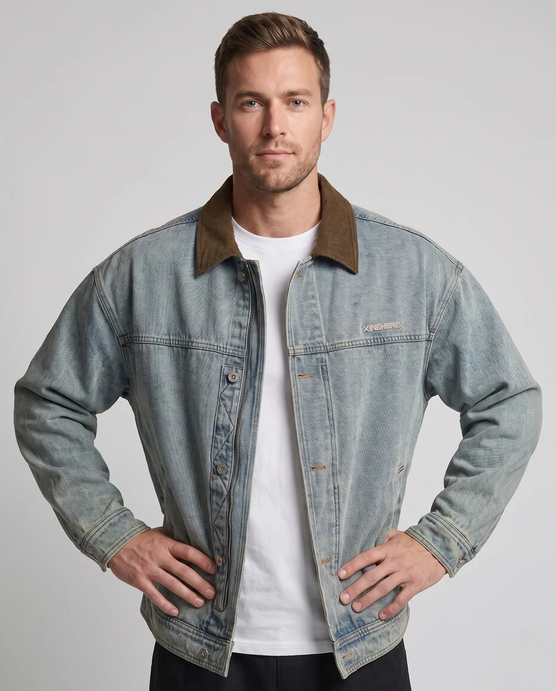 Herren Freizeit Denim Jacke Nord Taschen