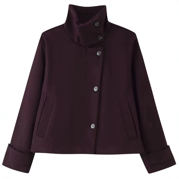 Damen Kurzjacke im Boxy‑Cut mit hohem Stehkragen und Hornknöpfen Nord Taschen