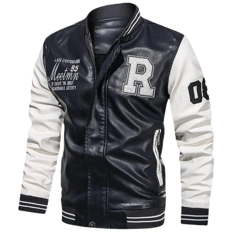 Herren Varsity-Bomberjacke im College-Stil aus Kunstleder mit bestickten Logos & kontrastreichen Ärmeln Nord Taschen