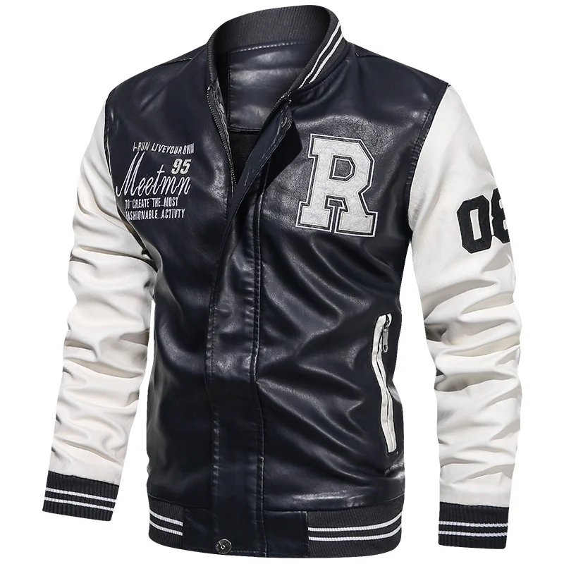 Herren Varsity-Bomberjacke im College-Stil aus Kunstleder mit bestickten Logos & kontrastreichen Ärmeln Nord Taschen