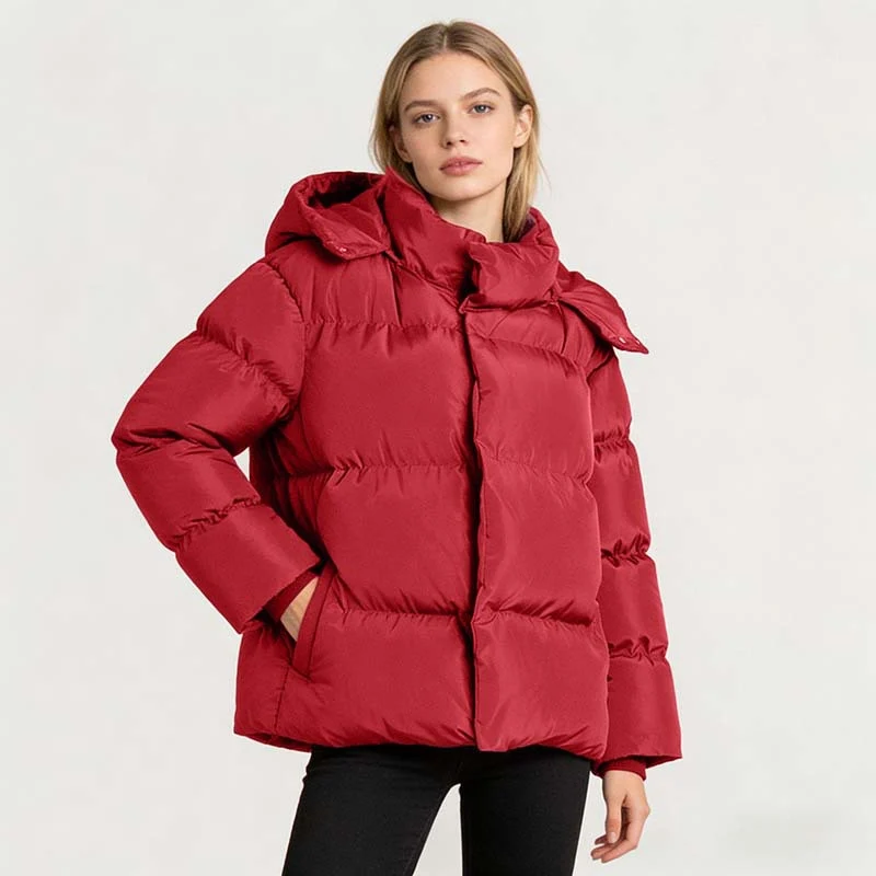 Damen Gefütterte Oversized-Steppjacke mit Kapuze und hohem Stehkragen Nord Taschen