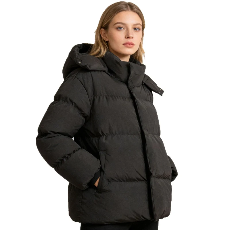 Damen Gefütterte Oversized-Steppjacke mit Kapuze und hohem Stehkragen Nord Taschen