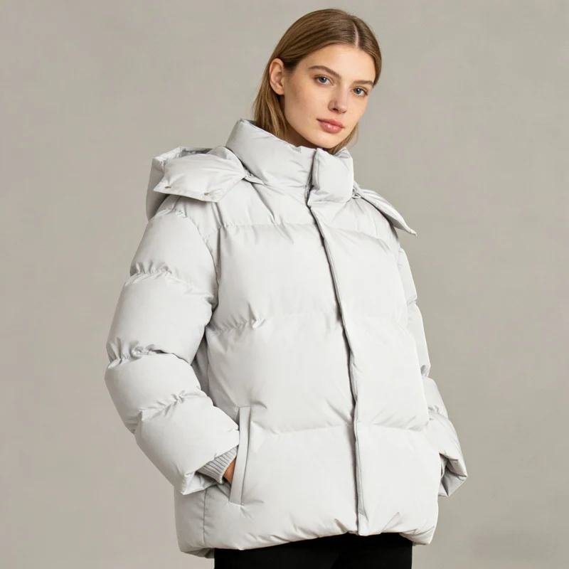 Damen Gefütterte Oversized-Steppjacke mit Kapuze und hohem Stehkragen Nord Taschen